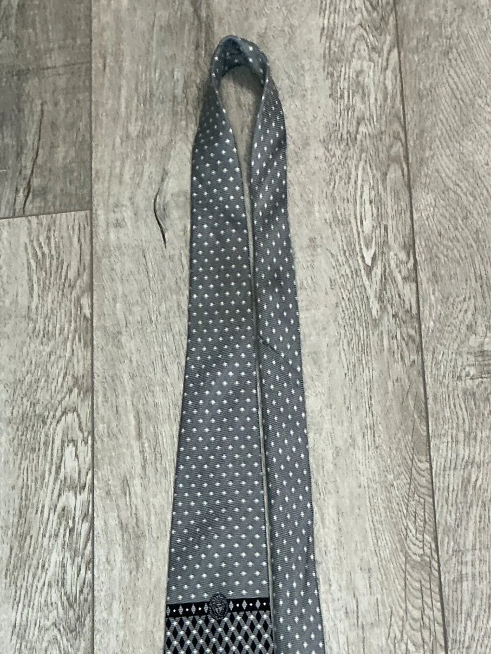 Gianni Versace Gray Black Geometric Silk Tie - Flawed